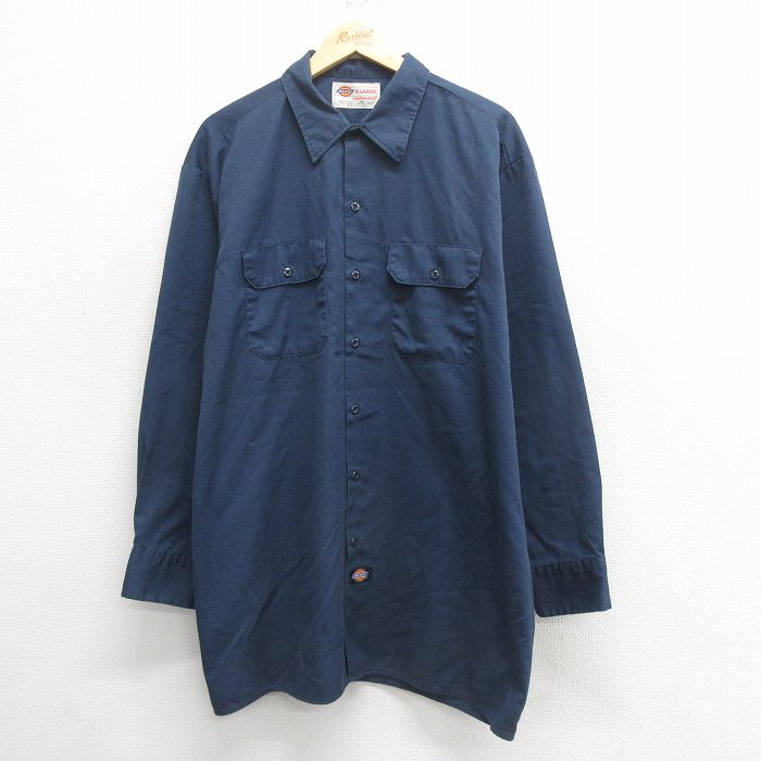 【50%OFF】ディッキーズ 00s 長袖ワークシャツ ネイビー XL | 古着