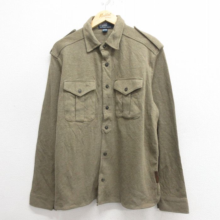 L★古着 ラルフローレン Ralph Lauren 長袖 ワーク シャツ メンズ 90年代 90s 濃緑 グリーン 【spe】 25may26 中古 トップス