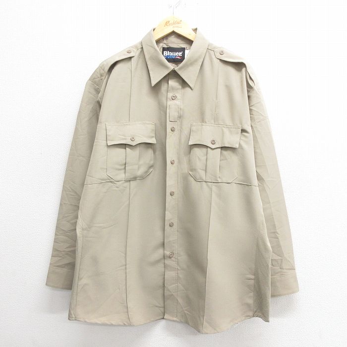 【50%OFF】XL★古着 Blauer 長袖 ワーク シャツ メンズ 大きいサイズ ロング丈 ベージュ カーキ 25may26 中古 トップス