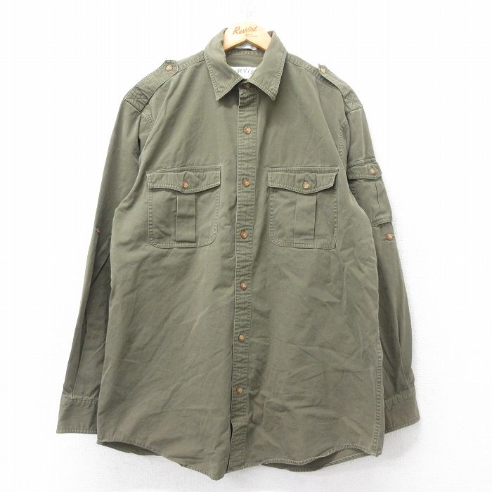 【20%OFF】XL★古着 オービス ORVIS 長袖 ワーク シャツ メンズ 00年代 00s ロンジョン コットン 濃緑 グリーン 25jun13 中古 トップス