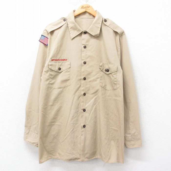 XL★古着 長袖 ボーイスカウト シャツ メンズ ベージュ カーキ 25jun13 中古 トップス