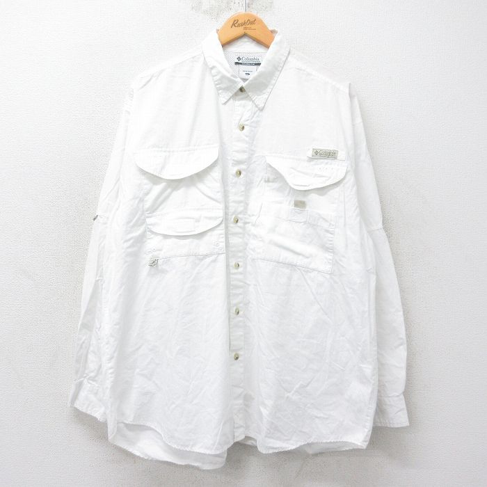 XL★古着 コロンビア COLUMBIA 長袖 フィッシング シャツ メンズ 00年代 00s PFG 大きいサイズ コットン 白 ホワイト 内側メッシュ 25jun13 中古 トップス