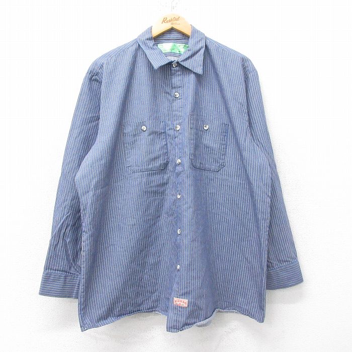 L★古着 レッドキャップ 長袖 ワーク シャツ メンズ 00年代 00s コットン 薄紺他 ネイビー ストライプ 25jun13 中古 トップス