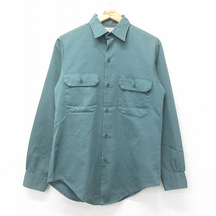 【20%OFF】S★古着 長袖 ワーク シャツ メンズ 80年代 80s 濃緑 グリーン 25jun13 中古 トップス