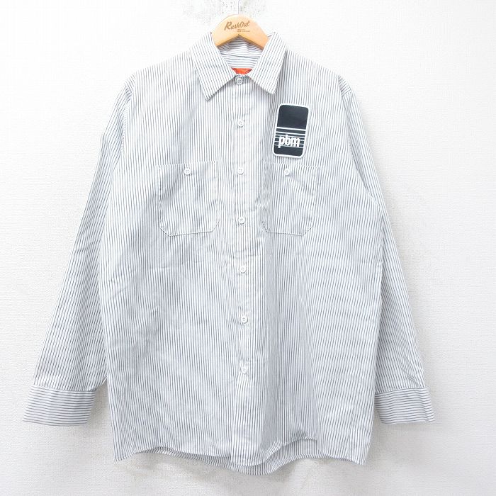 【50%OFF】XL★古着 レッドキャップ 長袖 ワーク シャツ メンズ 00年代 00s pbm 白他 ホワイト ストライプ 25jun13 中古 トップス