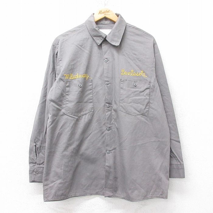L★古着 長袖 ワーク シャツ メンズ チェーンステッチ コットン グレー 25jun13 中古 トップス