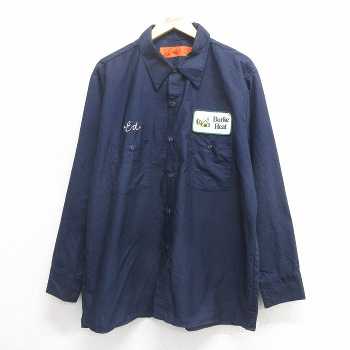 XL★古着 長袖 ワーク シャツ メンズ Burke 紺 ネイビー 25jun24 中古 トップス