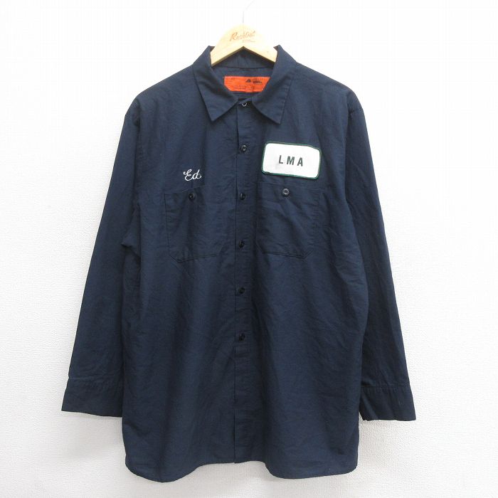 XL★古着 レッドキャップ 長袖 ワーク シャツ メンズ 90年代 90s LMA 紺 ネイビー 25jun24 中古 トップス