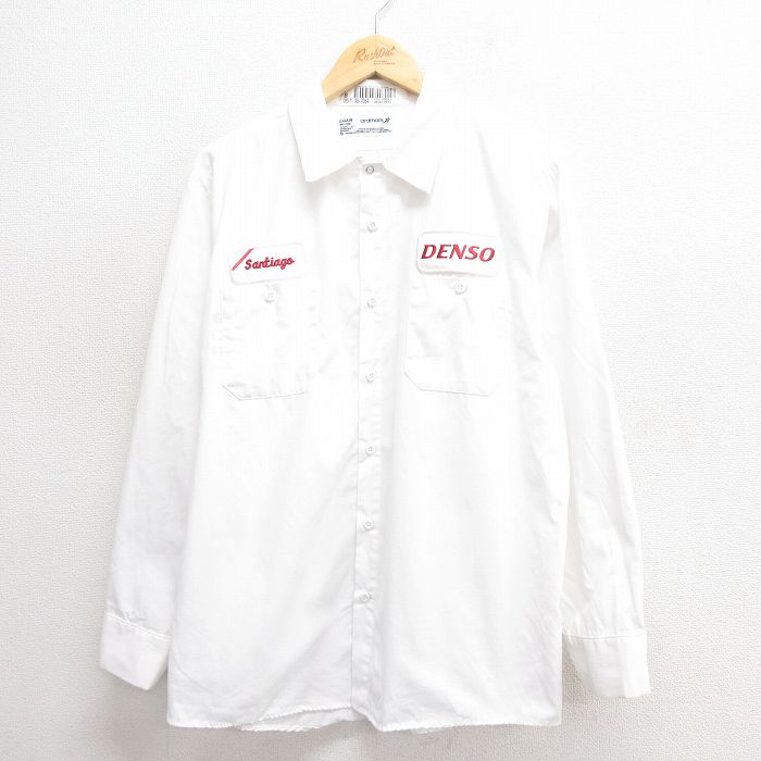 XL★古着 長袖 ワーク シャツ メンズ デンソー 白 ホワイト 25jun24 中古 トップス