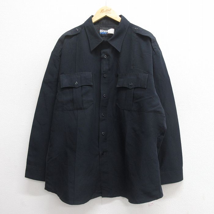 XL★古着 Blauer 長袖 ワーク シャツ メンズ 大きいサイズ ロング丈 紺 ネイビー 25jun24 中古 トップス