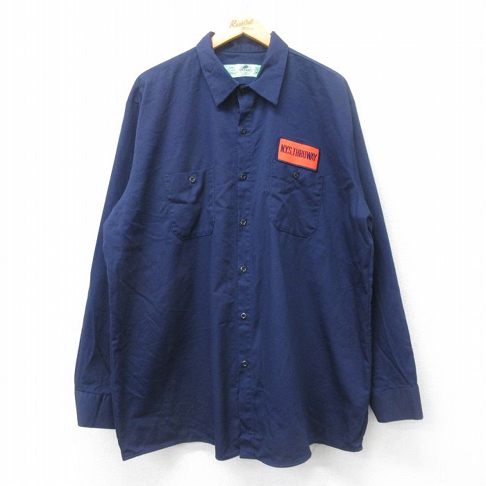 XL★古着 レッドキャップ 長袖 ワーク シャツ メンズ 00年代 00s NYS THRUWAT 大きいサイズ ロング丈 コットン 紺 ネイビー 25jun28 中古 トップス