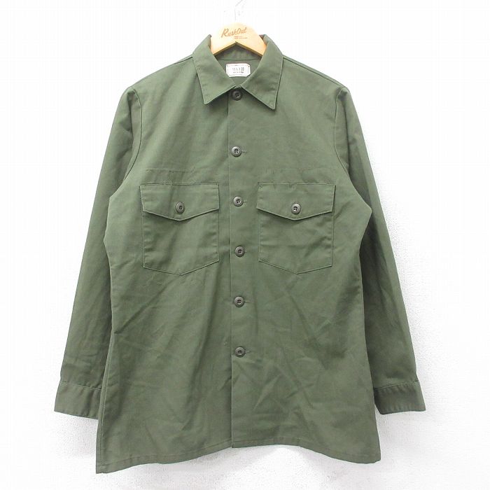 L★古着 長袖 ミリタリー シャツ メンズ 80年代 80s ユーティリティ USA製 緑系 グリーン 25jun28 中古 トップス