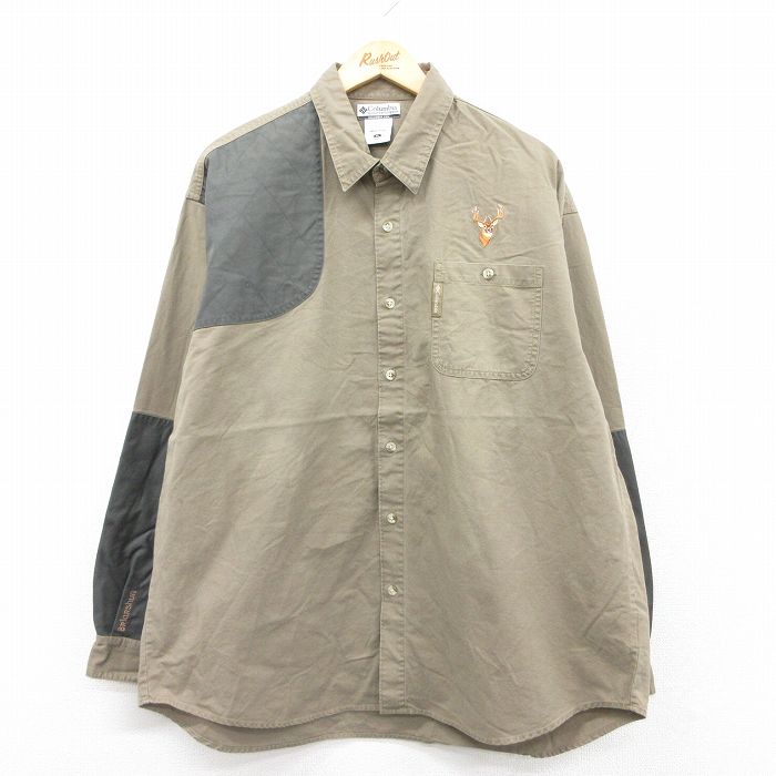 XL★古着 コロンビア COLUMBIA 長袖 ハンティング シャツ メンズ 00年代 00s シカ 大きいサイズ ロング丈 コットン ベージュ他 カーキ 25aug18 中古 トップス