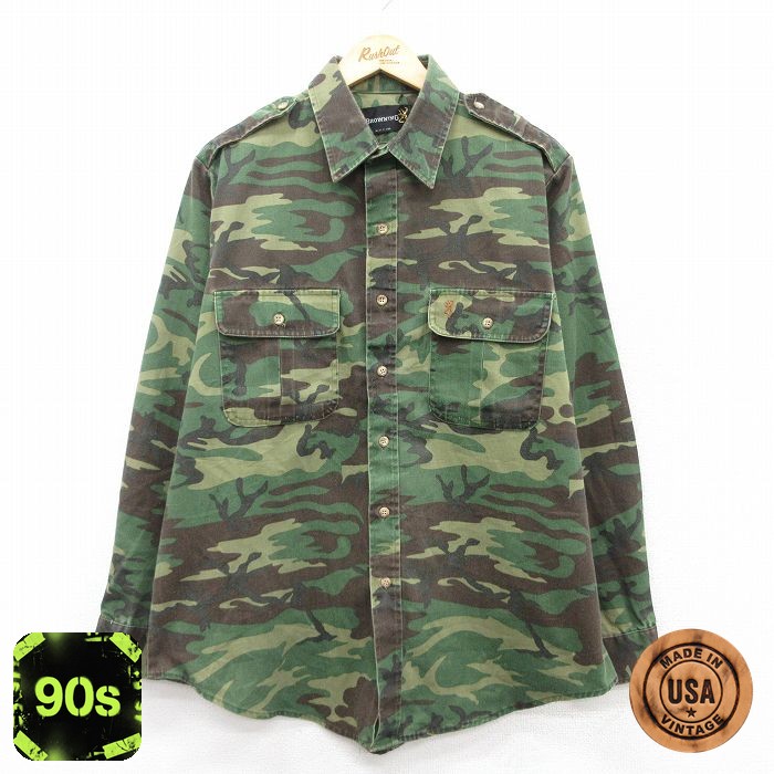 【50%OFF】BROWNING 90s ハンティングシャツ 迷彩 グリーン XL | 古着