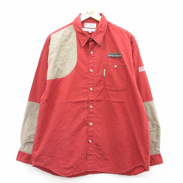 XL★古着 コロンビア COLUMBIA 長袖 ハンティング シャツ メンズ 00年代 00s INFILTRATOR ロング丈 コットン 赤系他 レッド 25aug18 中古 トップス