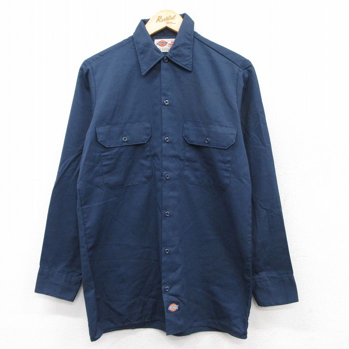 M★古着 ディッキーズ Dickies 長袖 ワーク シャツ メンズ 00年代 00s 紺 ネイビー 25aug18 中古 トップス