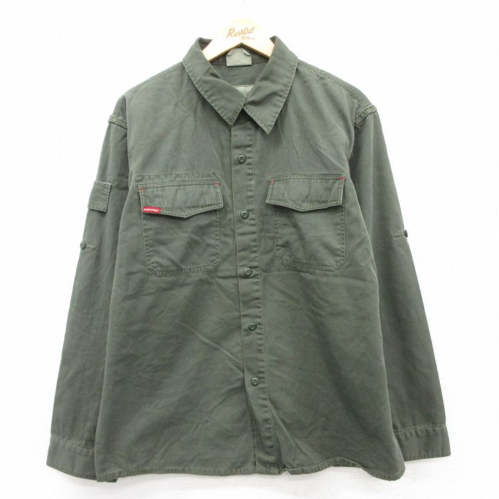 L★古着 長袖 ミリタリー シャツ メンズ 濃緑 グリーン 25aug26 中古 トップス