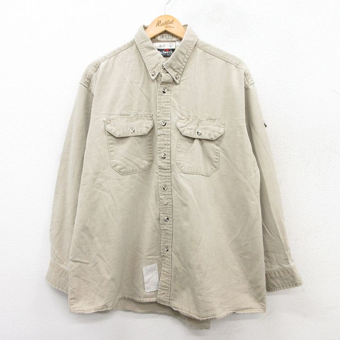 【20%OFF】XL★古着 長袖 ワーク シャツ メンズ 大きいサイズ ボタンダウン ベージュ カーキ 25aug26 中古 トップス