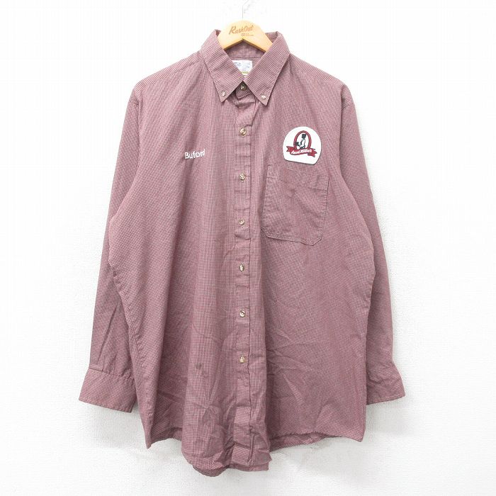 XL★古着 長袖 ワーク シャツ メンズ 90年代 90s Aunt Millies 大きいサイズ ボタンダウン USA製 エンジ他 チェック 25sep01 中古 トップス