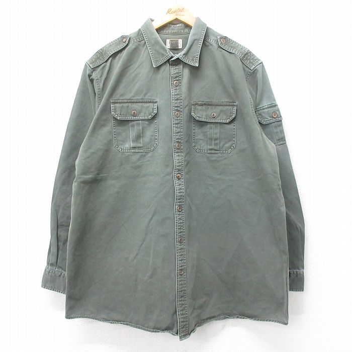 XL★古着 エルエルビーン LLBEAN 長袖 ワーク シャツ メンズ 00年代 00s 大きいサイズ ロング丈 コットン 濃緑 グリーン 25sep01 中古 トップス