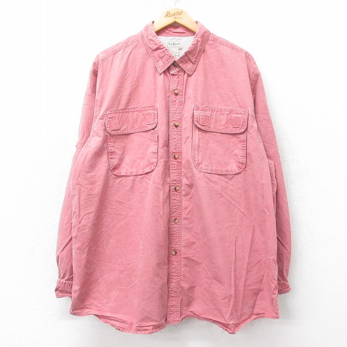 【20%OFF】XL★古着 エルエルビーン LLBEAN 長袖 フィッシング シャツ メンズ 00年代 00s 大きいサイズ ロング丈 コットン 赤系 レッド 25sep01 中古 トップス
