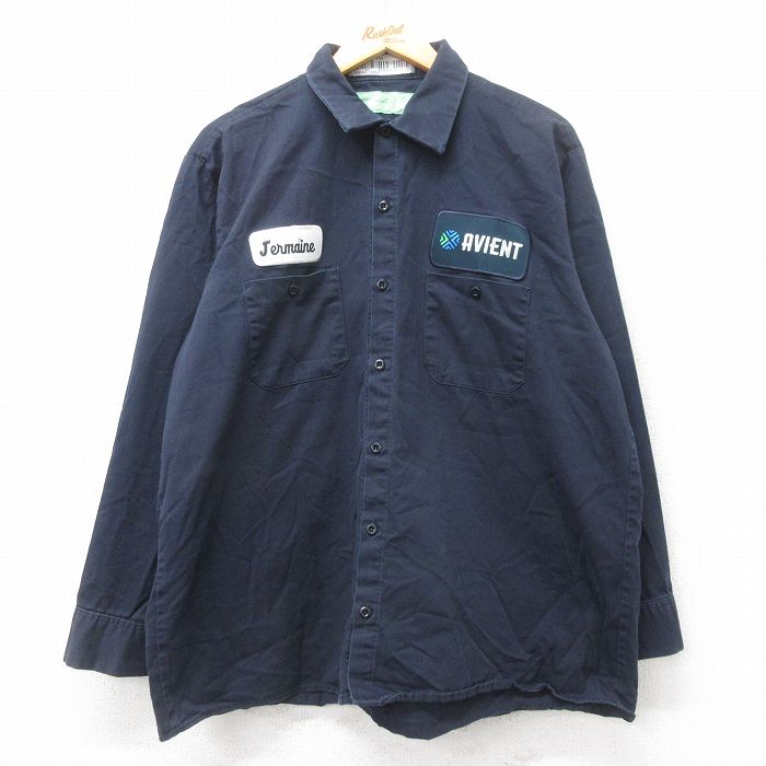 XL★古着 CiNTAS 長袖 ワーク シャツ メンズ AVIENT 大きいサイズ コットン 紺 ネイビー 25sep01 中古 トップス