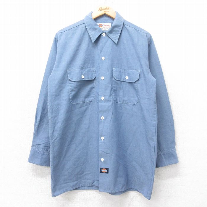【20%OFF】L★古着 ディッキーズ Dickies 長袖 シャンブレー シャツ メンズ 00年代 00s 薄紺 ネイビー 25sep01 中古 トップス