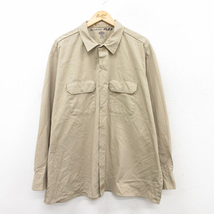 XL★古着 ディッキーズ Dickies 長袖 シャツ メンズ 大きいサイズ ベージュ カーキ 25sep18 中古 トップス