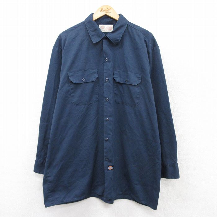 XL★古着 ディッキーズ Dickies 長袖 シャツ メンズ 00年代 00s 大きいサイズ ロング丈 紺 ネイビー 25sep18 中古 トップス