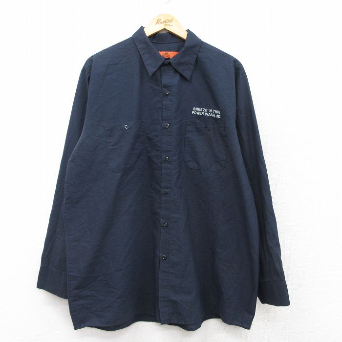 XL★古着 レッドキャップ 長袖 シャツ メンズ 00年代 00s BREEZE 大きいサイズ ロング丈 紺 ネイビー 25sep18 中古 トップス
