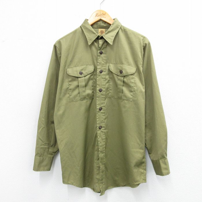 L★古着 長袖 ボーイスカウト シャツ メンズ 80年代 80s 緑系 グリーン 25sep19 中古 トップス