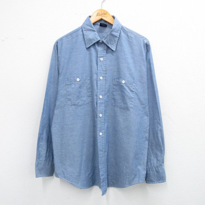 XL★古着 長袖 シャンブレー シャツ メンズ 90年代 90s 薄紺 ネイビー 25sep19 中古 トップス
