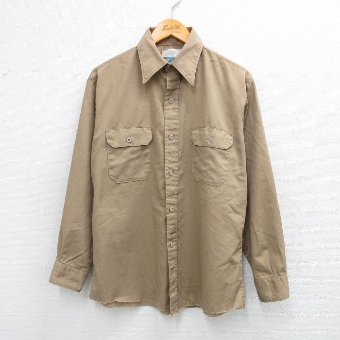 L★古着 シアーズ 長袖 ワーク シャツ メンズ ベージュ カーキ 25sep19 中古 トップス