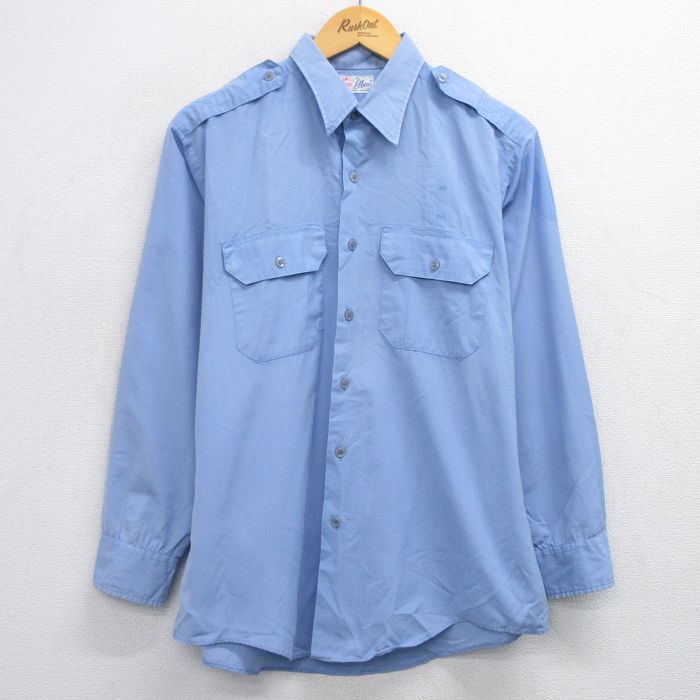 L★古着 長袖 ワーク シャツ メンズ 80年代 80s USA製 薄紺 ネイビー 25oct02 中古 トップス