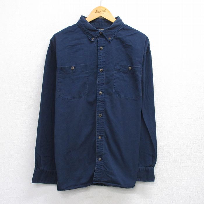 XL★古着 長袖 ワーク シャツ メンズ 大きいサイズ 紺 ネイビー 25oct02 中古 トップス