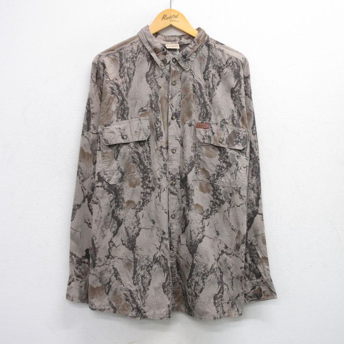 XL★古着 ウールリッチ WOOLRICH 長袖 ハンティング シャツ メンズ 00年代 00s 大きいサイズ ロング丈 コットン ボタンダウン グレー他 迷彩 【spe】 25oct02 中古 トップス