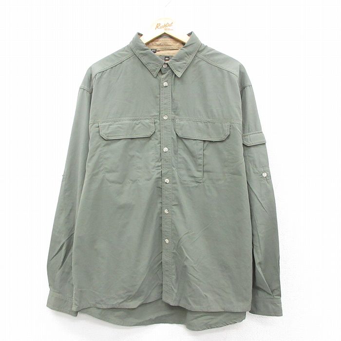 XL★古着 アールイーアイ REI 長袖 フィッシング シャツ メンズ 緑系 グリーン 内側メッシュ 25oct11 中古 トップス