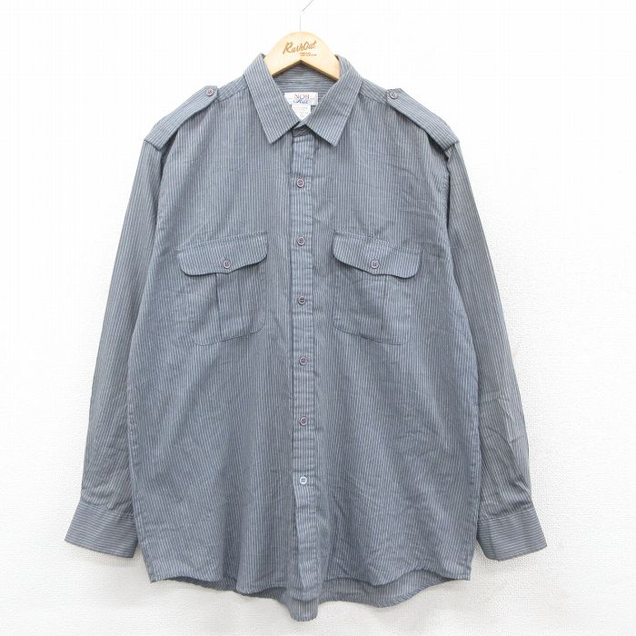 XL★古着 長袖 ワーク シャツ メンズ グレー他 ストライプ 25oct11 中古 トップス