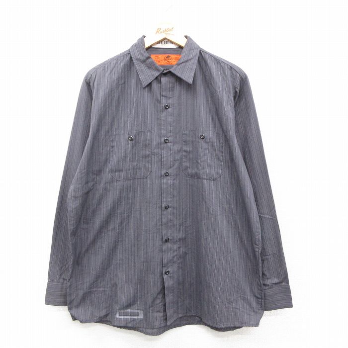 XL★古着 レッドキャップ 長袖 ワーク シャツ メンズ 00年代 00s グレー他 ストライプ 25oct11 中古 トップス
