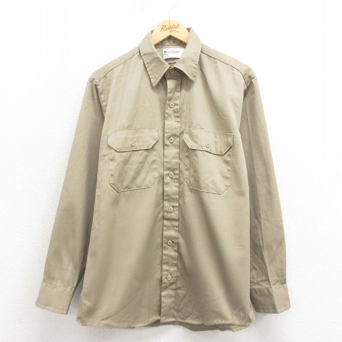 L★古着 Wear Guard 長袖 ワーク シャツ メンズ 90年代 90s USA製 ベージュ カーキ 25oct23 中古 トップス
