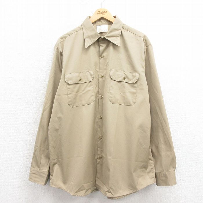 XL★古着 シアーズ 長袖 ワーク シャツ メンズ 80年代 80s 大きいサイズ ベージュ カーキ 25oct23 中古 トップス
