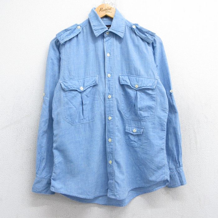 S★古着 GANT 長袖 ワーク シャツ メンズ 80年代 80s コットン 薄紺 ネイビー 25oct27 中古 トップス