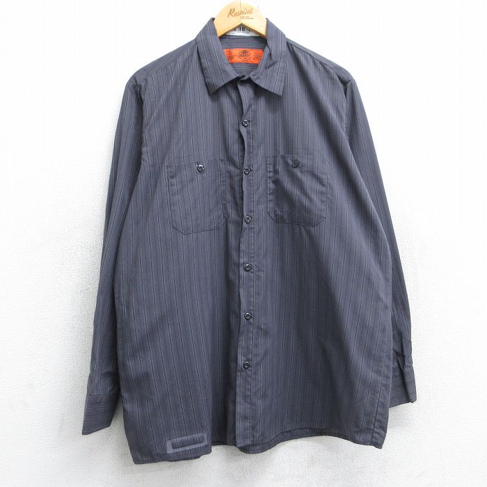 XL★古着 レッドキャップ 長袖 ワーク シャツ メンズ 00年代 00s 濃グレー ストライプ 25oct27 中古 トップス