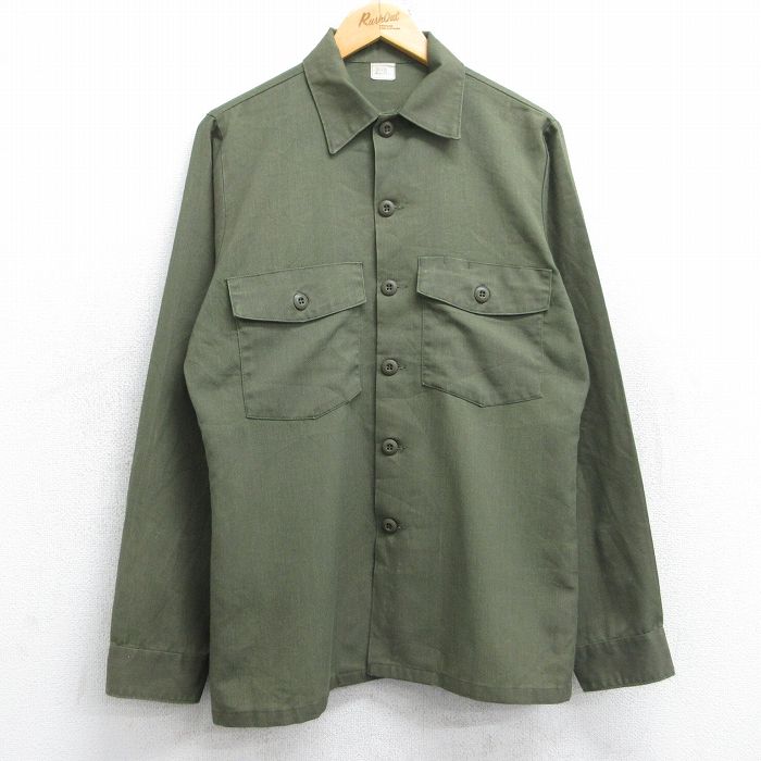 L★古着 長袖 ミリタリー シャツ メンズ 80年代 80s USA製 濃緑 グリーン 25oct27 中古 トップス