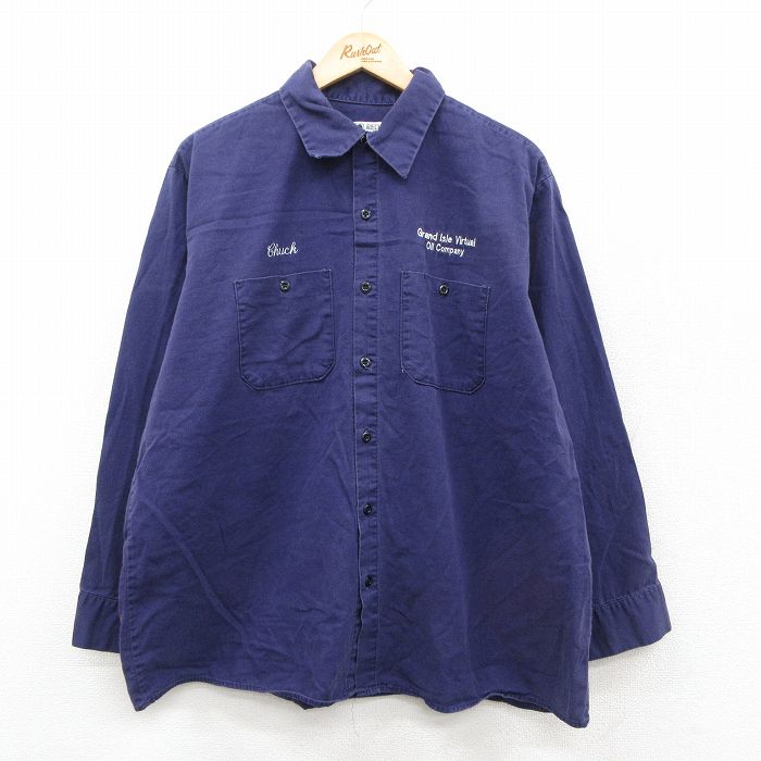 XL★古着 レッドキャップ 長袖 ワーク シャツ メンズ 90年代 90s Grand Isle Virtural 大きいサイズ コットン USA製 紺 ネイビー 25oct31 中古 トップス