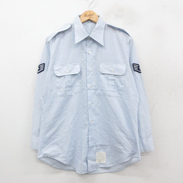 L★古着 長袖 ミリタリー シャツ メンズ 70年代 70s USA製 薄紺 ネイビー 25oct31 中古 トップス