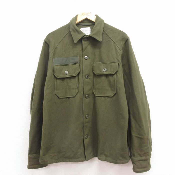 L★古着 長袖 ミリタリー シャツ メンズ 80年代80s USA製 緑 25nov12