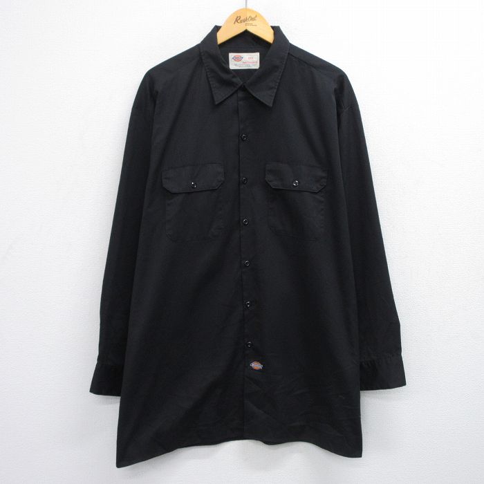 XL★古着 ディッキーズ 長袖 ワーク シャツ メンズ 00年代 00s 大きいサイズ ロング丈 黒 25nov15