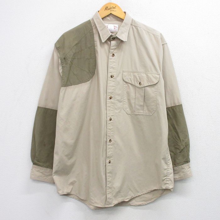 XL★古着 フィルソン 長袖 ハンティング シャツ メンズ 90年代 90s 大きいサイズ コットン USA製 ベージュ他【spe】 25nov15