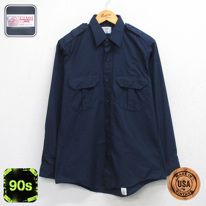 レッドキャップ 90s 長袖ワークシャツ ネイビー M | 古着